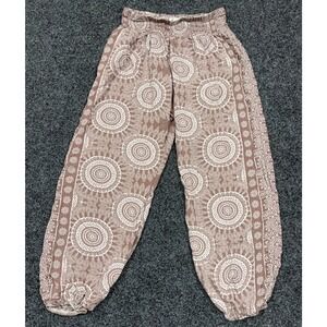 Lotus & Luna Harem Pants Womens Medium brown Mandala Boho Smocked Jogger